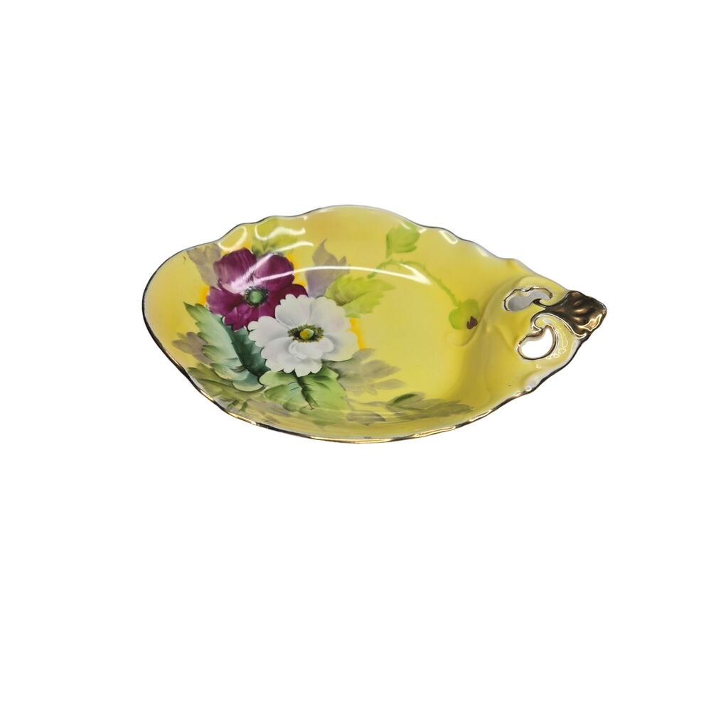 MCM Noritake Dish1920's Leaf hand Panted Yellow Floral Gold Trim Cottage Core